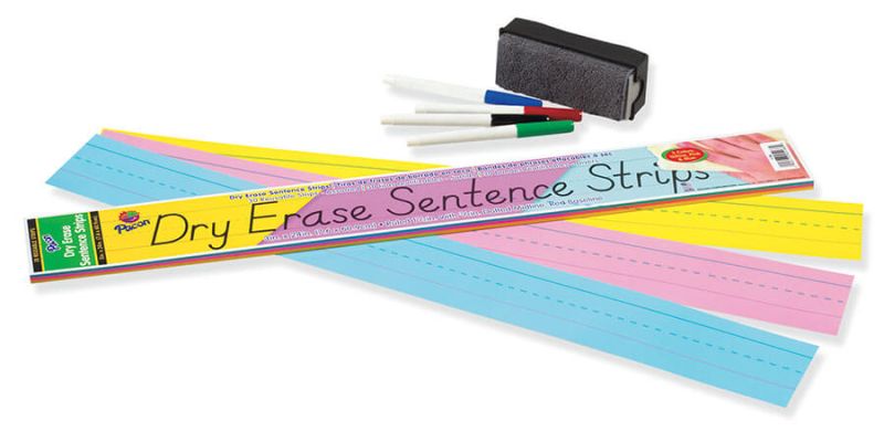 PACON® DRY ERASE SENTENCE STRIPS 3" X 24" 3 ASSORTED COLORS 30 STRIPS, (P5186)