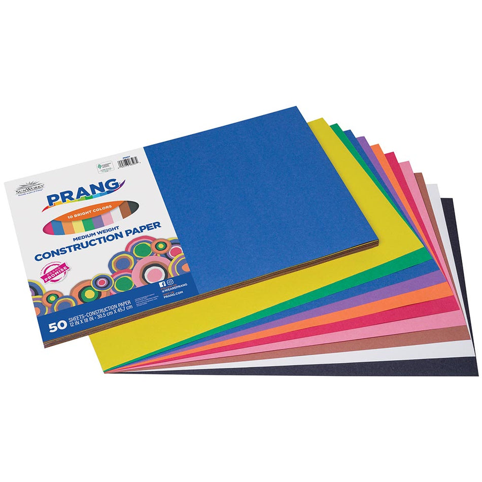 Prang ASSORTED COLORS Construction Paper BY THE CASE - 9" x 12" - case of 50 pkgs of 50 sheets, 2500 sheets total