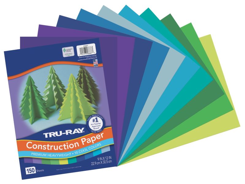 Pacon Tru-Ray® Construction Paper 9" x 12" Cool Assorted, 150 Sheets/Pack, (DIXP6687)