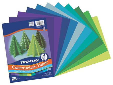 Pacon Tru-Ray® Construction Paper 9" x 12" Cool Assorted, 150 Sheets/Pack, (DIXP6687)