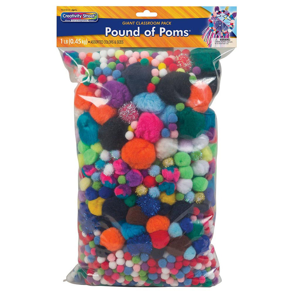 Creativity Street® Pound of Poms, Assorted Colors, Assorted Sizes, 1 lb.(PAC818001)