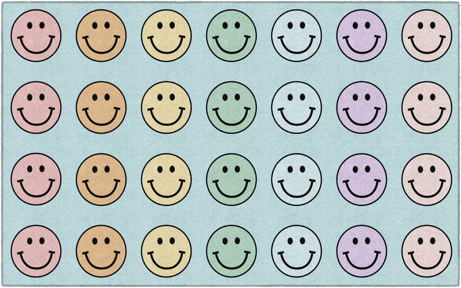 PASTEL RAINBOW SMILEYS CRISS-CROSS APPLESAUCE RUG RECTANGLE CARPETS 7'6" X 12'