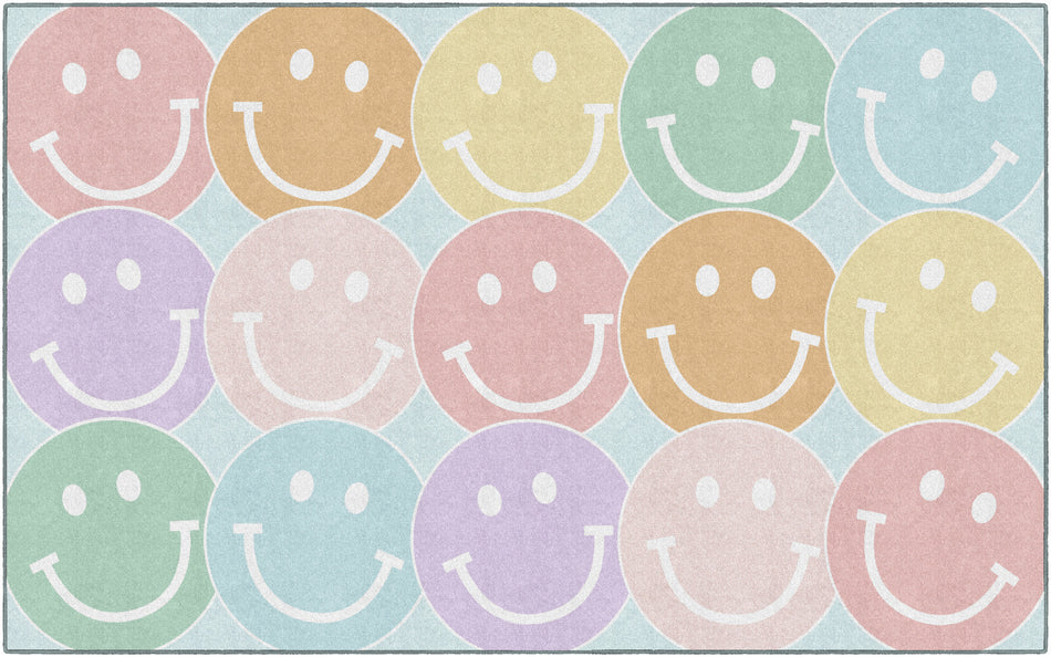 PASTEL RAINBOW SMILEYS RUG RECTANGLE CARPETS 7'6" X 12'