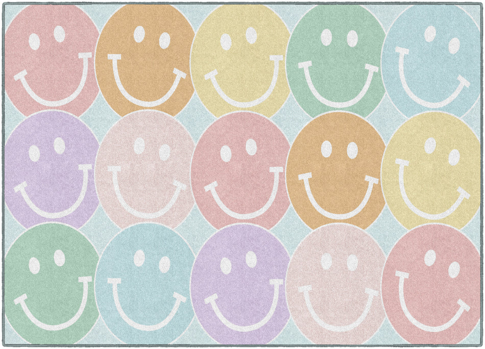 PASTEL RAINBOW SMILEYS RUG RECTANGLE CARPETS 5' X 7'6"
