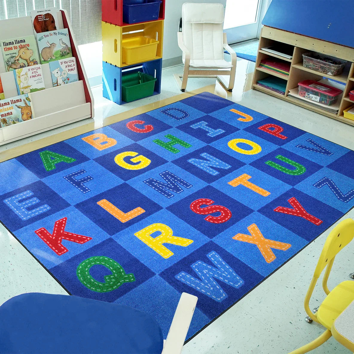 Patchwork Letters 5'4" x 7'8" area rug in color Multi