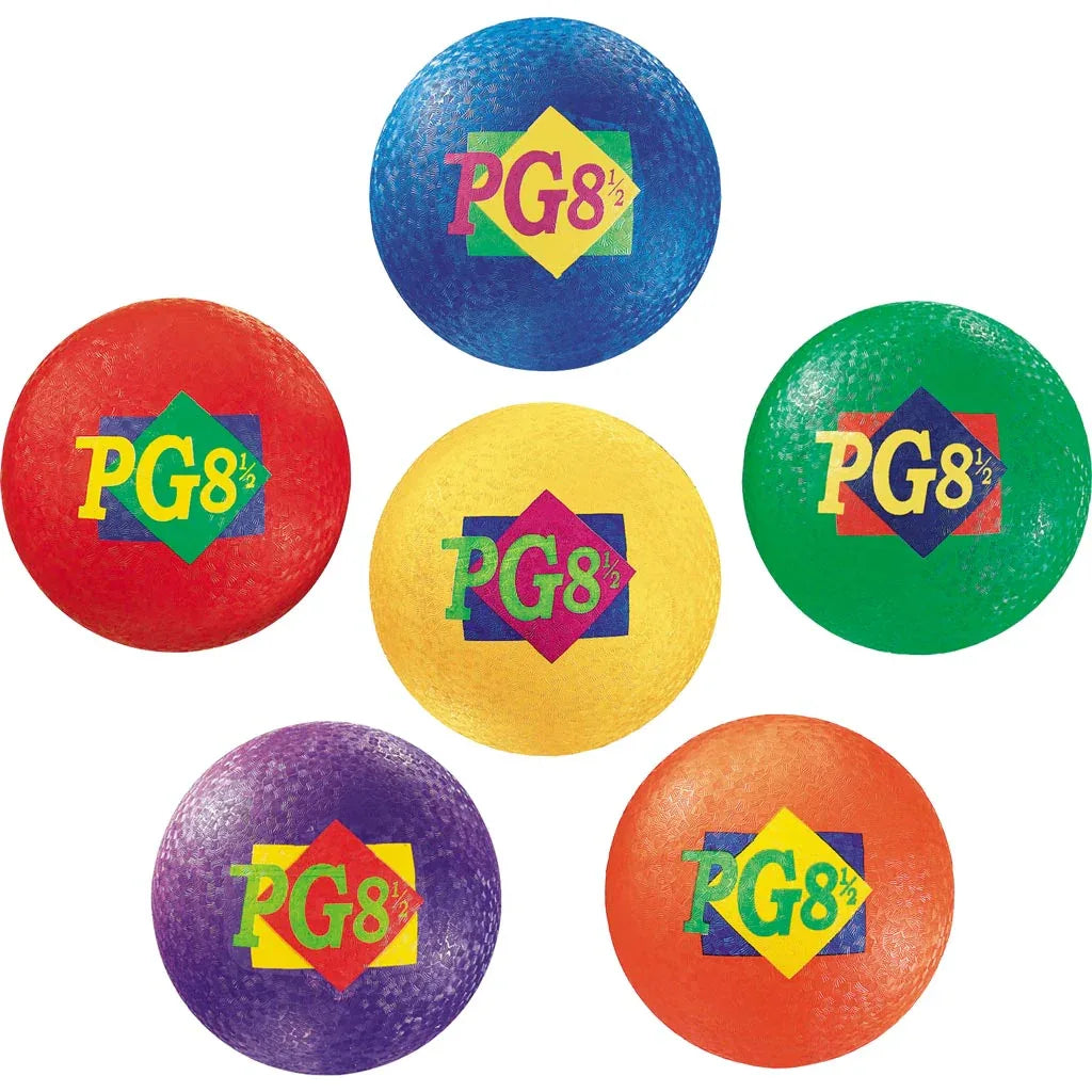 Rubber Playground Ball 8.5" Diameter, Set Of 6 Assorted
