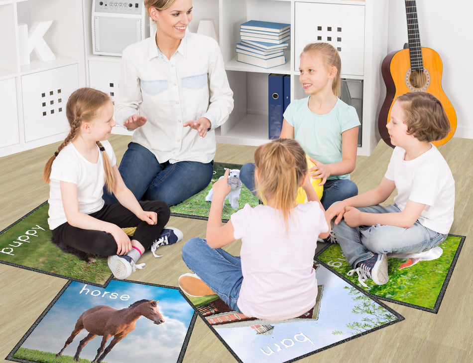 BARN ANIMALS STOW-N-GO™ SET/24 SQUARE CARPETS 16"X16"