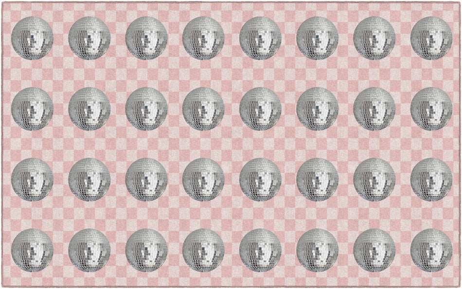 PINK CHECKERBOARD DISCO BALL CRISS CROSS APPLESAUCE RECTANGLE CARPETS 7'6" X 12'