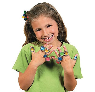 Plastic Colorful Rhinestone Rings - 72/pkg.