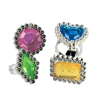 Plastic Colorful Rhinestone Rings - 72/pkg.