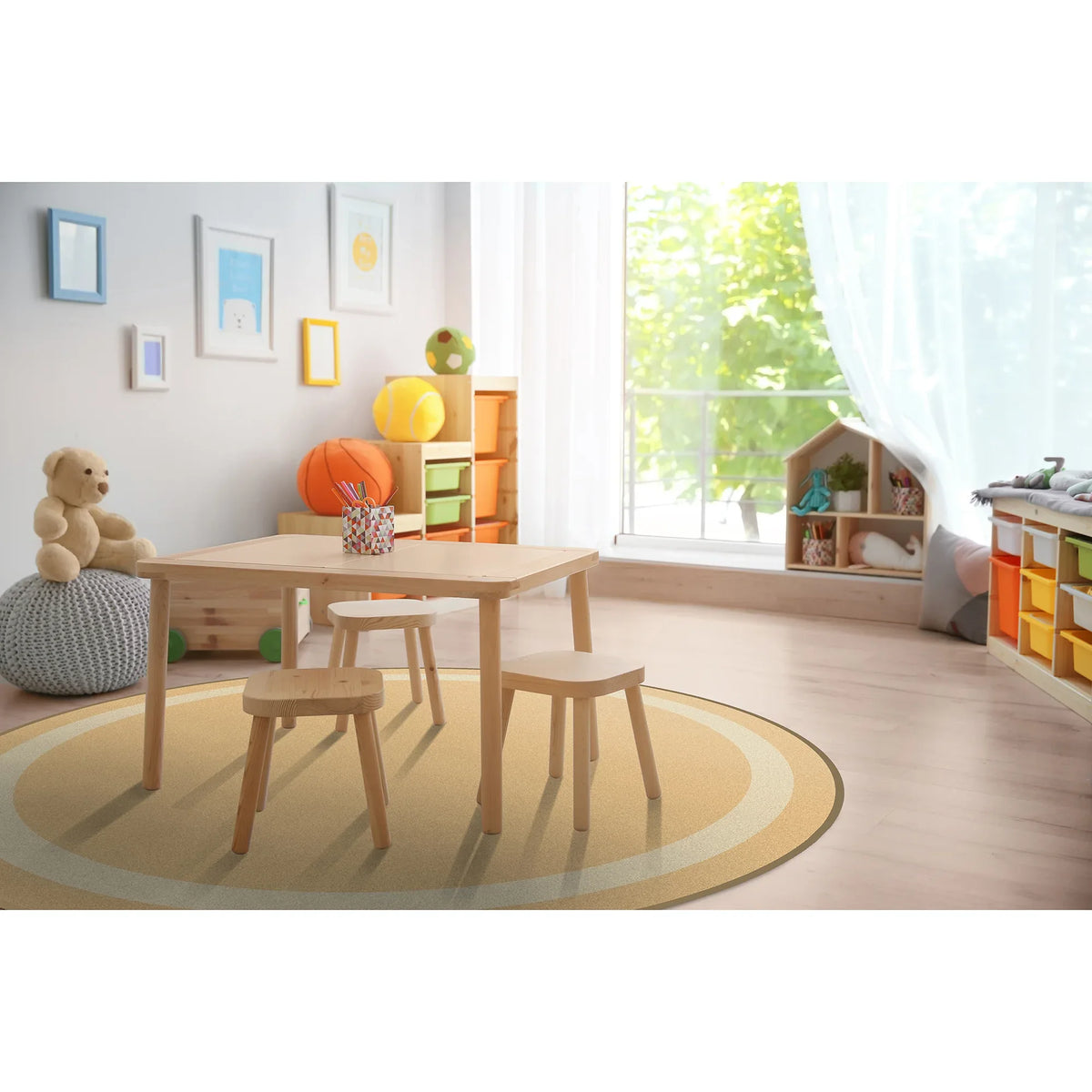 Portrait 5'4" Round area rug in color Sandstone