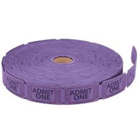 Single Admit Ticket Roll, 2000ct, Purple