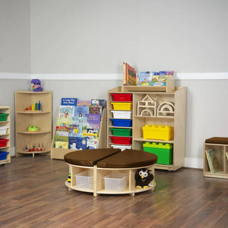 Read-A-Round Circle Bench with Brown Cushion and Trays