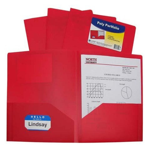 C-Line Red Two-Pocket Poly Portfolio Folder Without Prongs, Box of 25