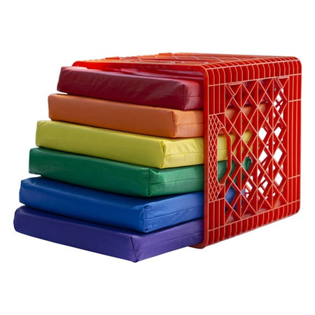 KinderCrate with 6 Assorted Square Cushions, Red Crate