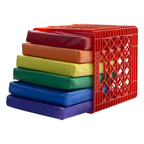 KinderCrate with 6 Assorted Square Cushions, Red Crate