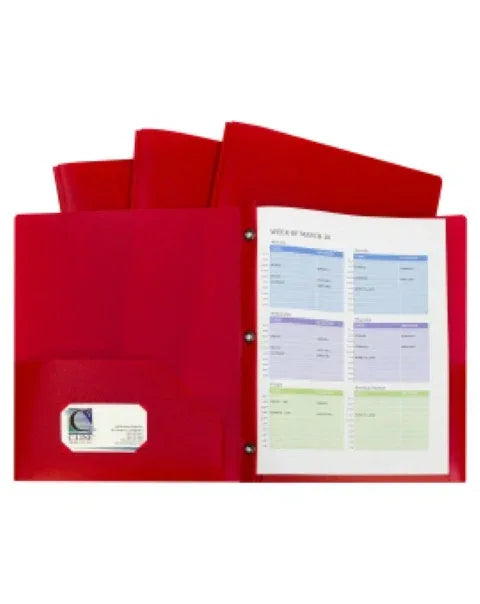 C-Line Red Two-Pocket Poly Portfolio Folder With Prongs, Box of 25