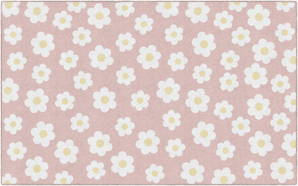 RETRO DAISIES ON PINK RECTANGLE CARPETS 7'6" X 12'