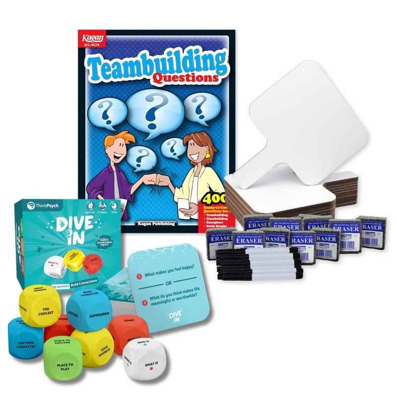 Group Conversation Starter Kit, SEL Dice Game, Discussion Prompts & Dry Erase Answer Paddles
