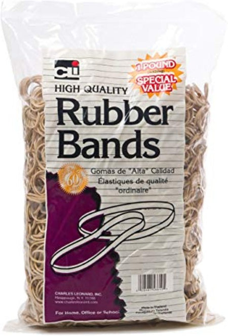 Charles Leonard Rubber Bands, 1/4 LB. Pkg., #16, 1/16" width, 2 1/2" L Beige/Natural