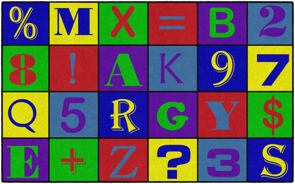 ALPHABET NUMBER JUMBLE RECTANGLE CARPETS 3' X 5'