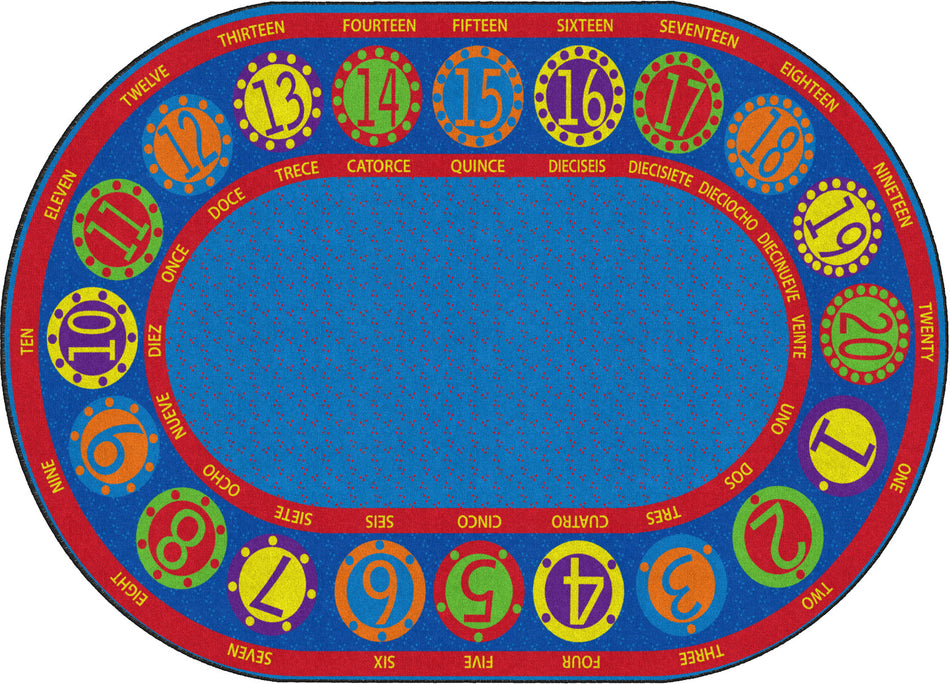 NUMBER CIRCLES BILINGUAL OVAL CARPETS 6'x8'4