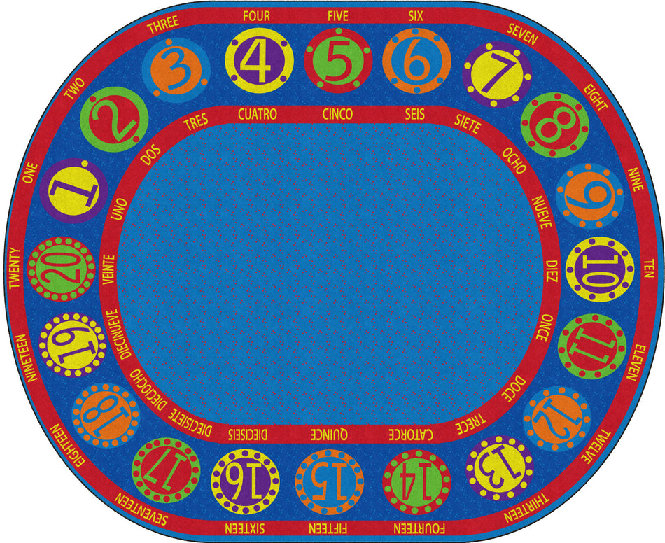NUMBER CIRCLES BILINGUAL OVAL CARPETS 10'6 x 13'2