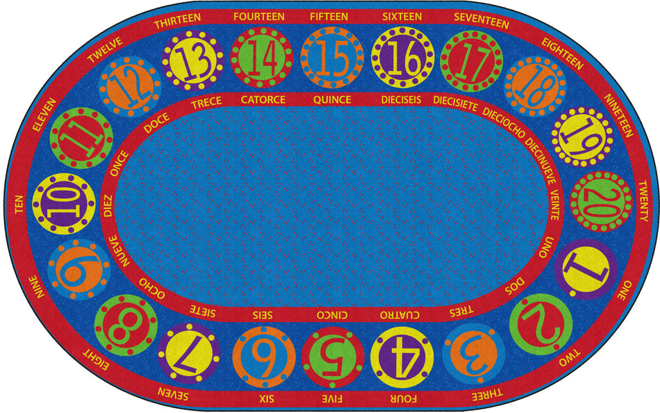 NUMBER CIRCLES BILINGUAL OVAL CARPETS 7'6 x 12'