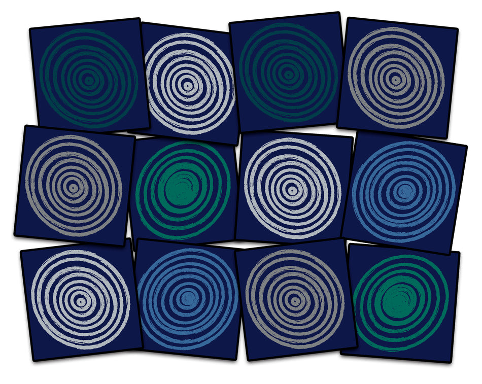 CIRCLES COOL (SET OF 12) SQUARE CARPETS 15" X 15"