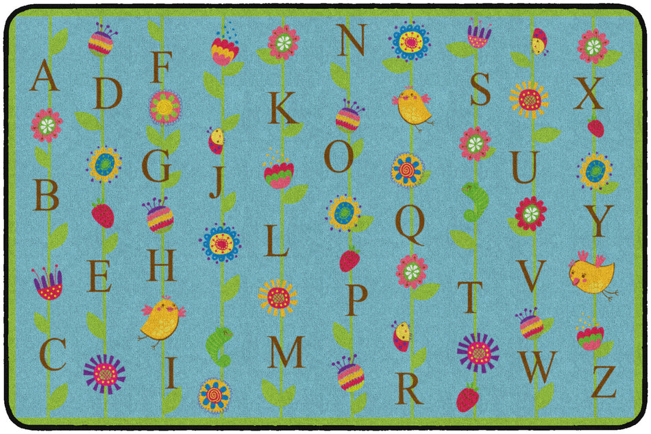 BLOOMING ALPHABET BLUE RECTANGLE CARPETS 4' x 6'
