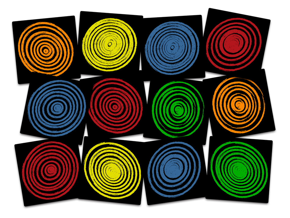 CIRCLES BLACK MULTI (SET OF 12) SQUARE CARPETS 15" X 15"