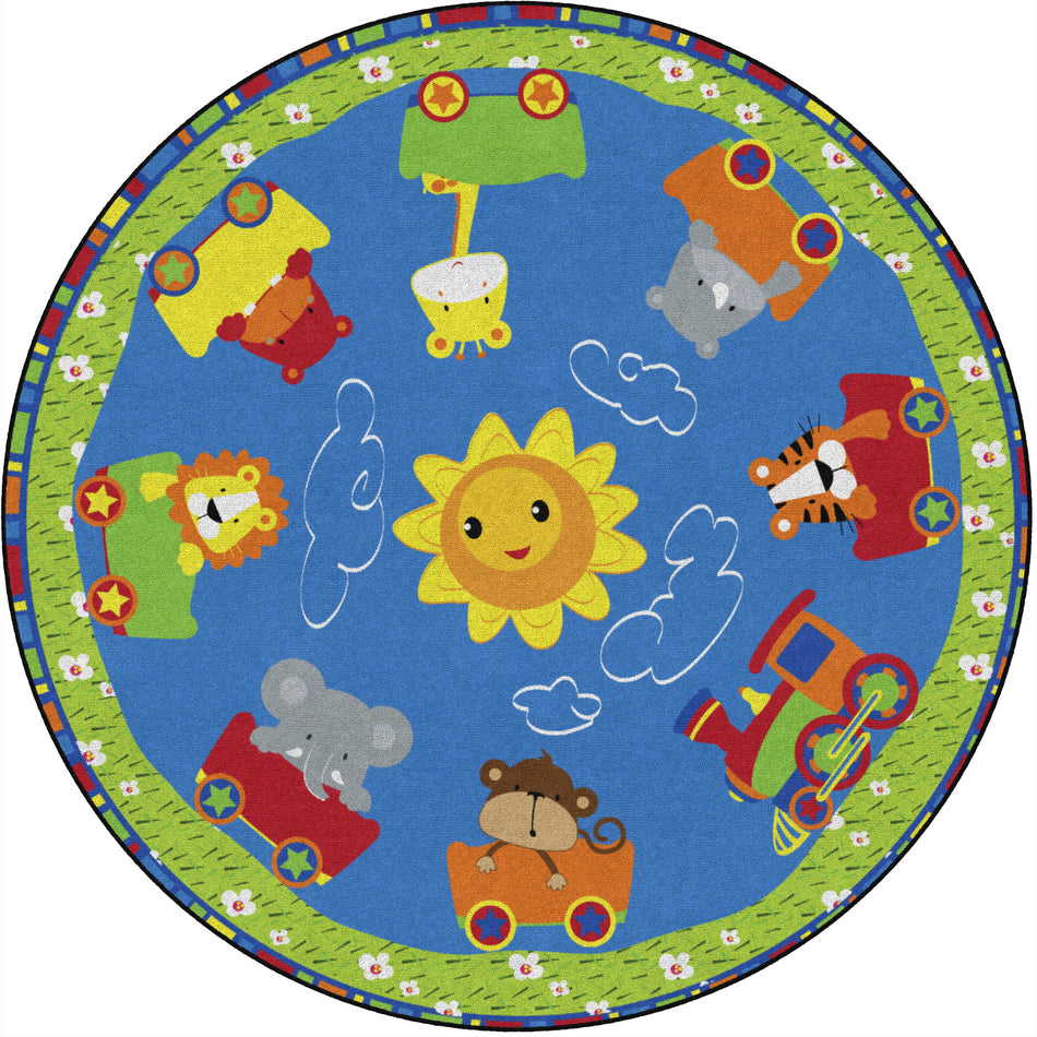 CUTIE TRAIN NURSERY SCHOOL RUG ROUND CARPETS 5' RND