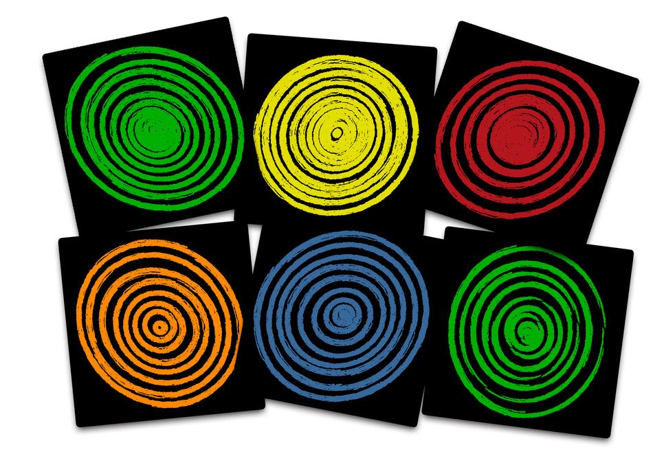 CIRCLES BLACK MULTI (SET OF 6) SQUARE CARPETS 15" X 15"