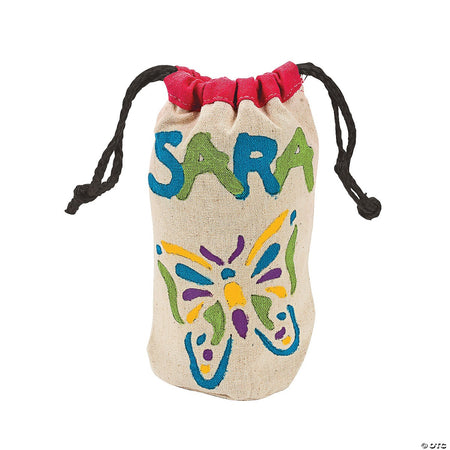 Small Canvas Drawstring Bags with Bright Trim To Decorate - 12/Pack