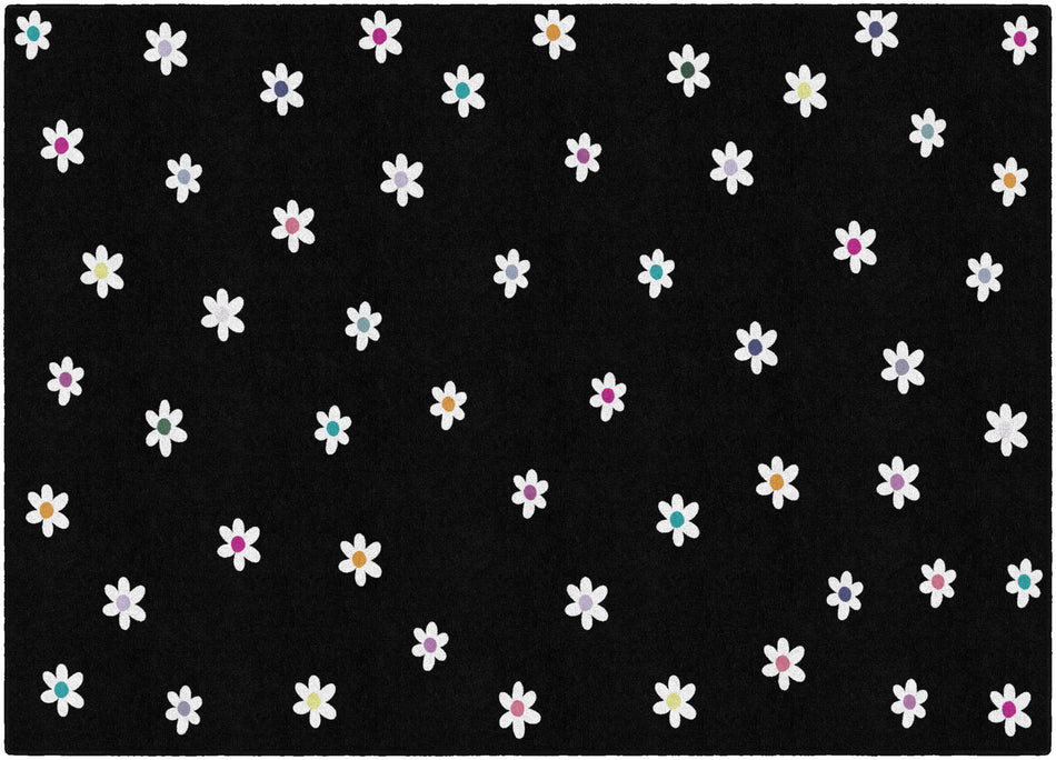 SMALL DAISIES ON BLACK RECTANGLE CARPETS 5' X 7'6"
