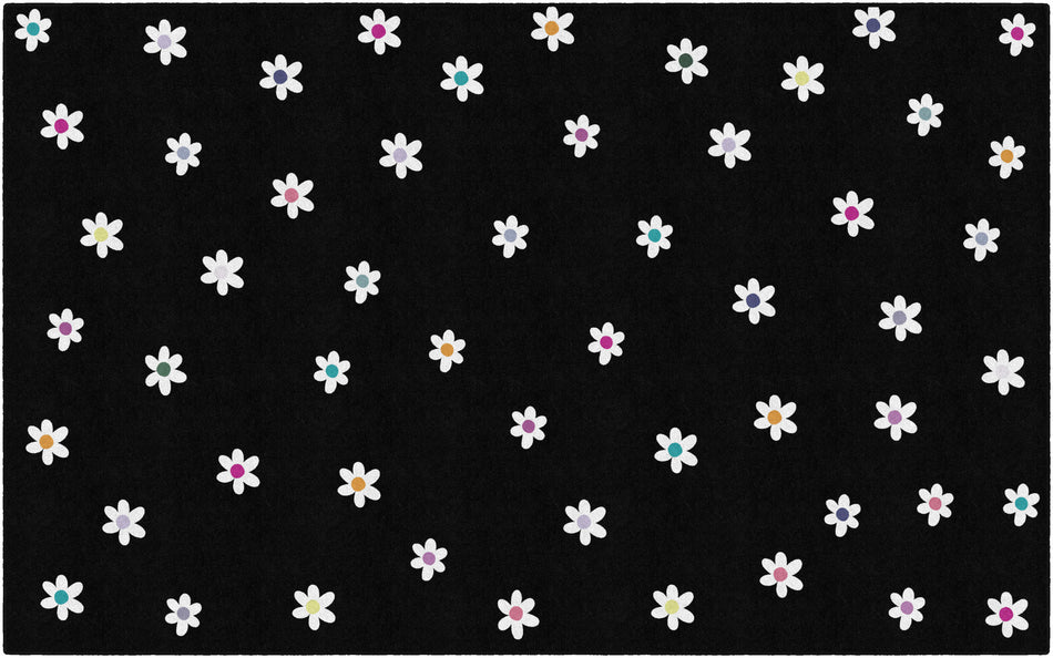 SMALL DAISIES ON BLACK RECTANGLE CARPETS 7'6" X 12'