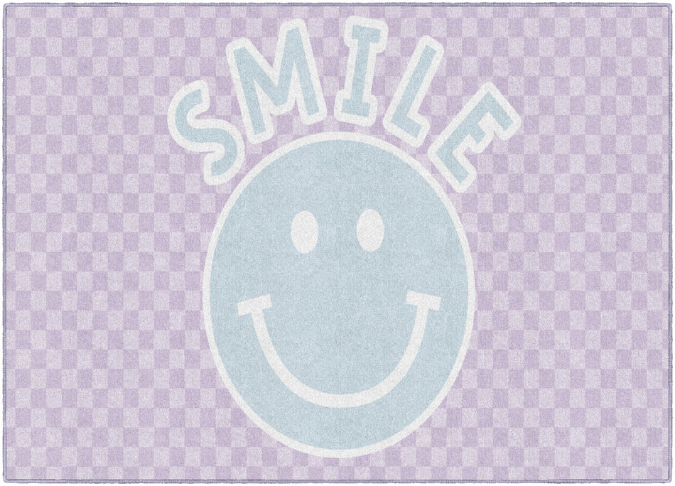 SMILEY ON LAVENDER CHECKERBOARD RECTANGLE CARPETS 5' X 7'6"