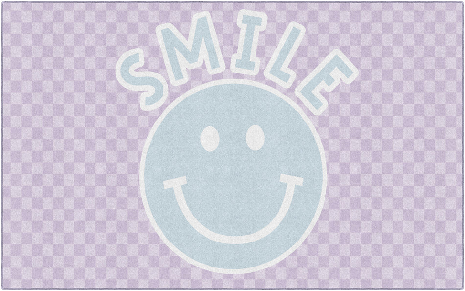SMILEY ON LAVENDER CHECKERBOARD RECTANGLE CARPETS 7'6" X 12'