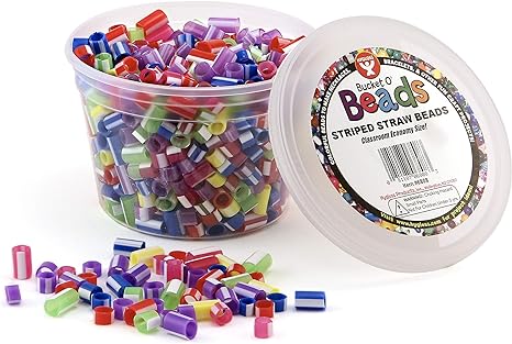 Bucket O'Beads - Striped Straw, Multi - Approx. 700