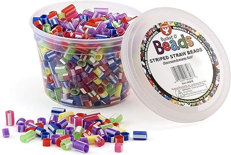 Bucket O'Beads - Striped Straw, Multi - Approx. 700