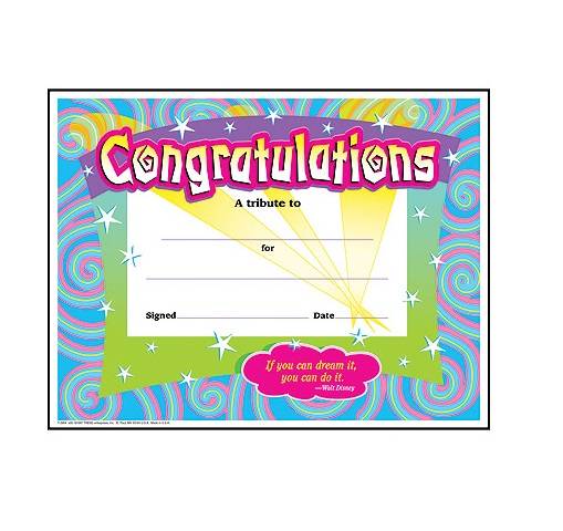 Congratulations/Swirls Colorful Classics Certificates 30 per pack, 8 ½" x 11"
