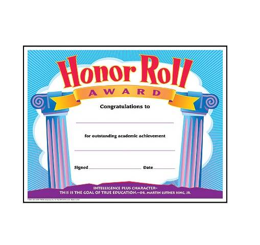 Honor Roll Award Colorful Classics Certificates 30 per pack, 8 ½" x 11"
