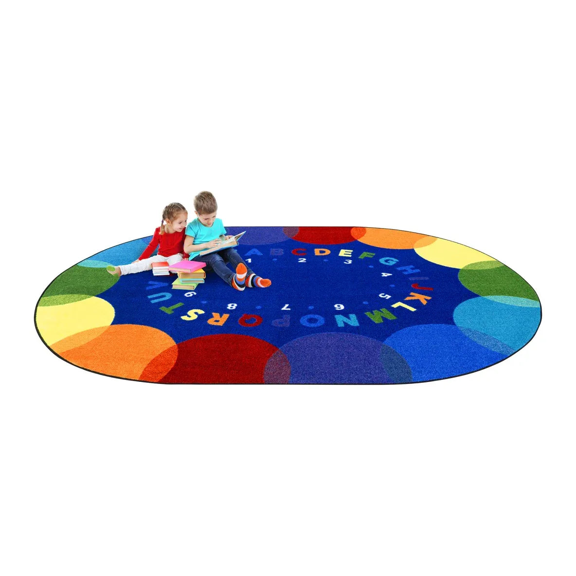 Take A Seat 5'4" x 7'8" Oval area rug in color Multi