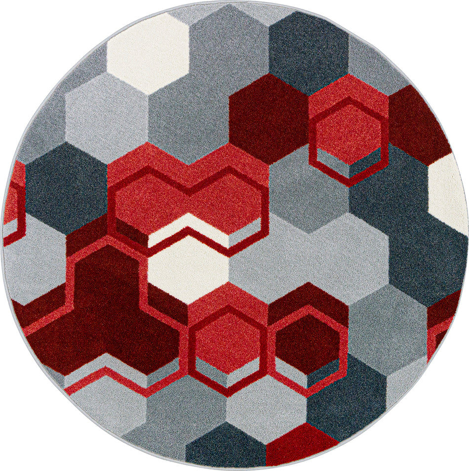 Team Up 7'7" Round area rug in color Red