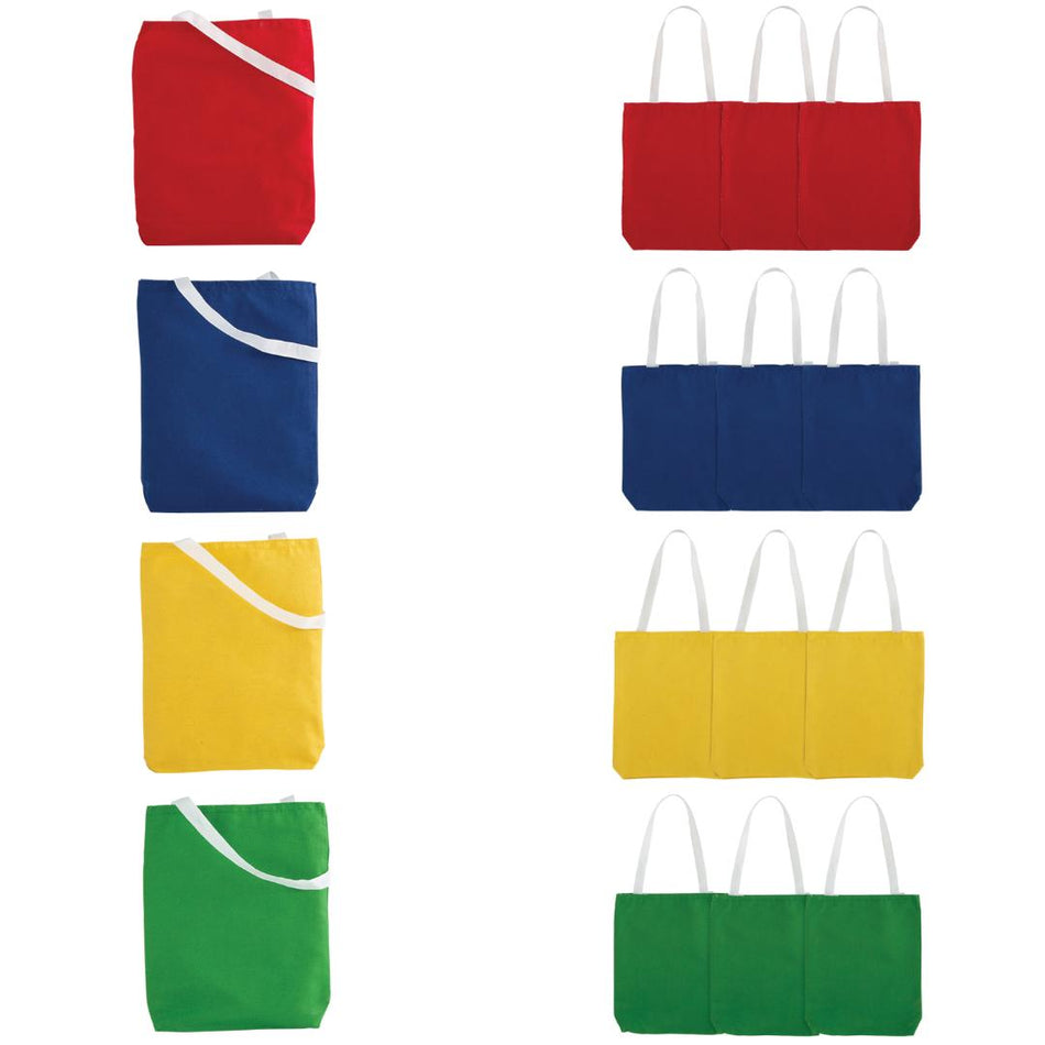 Medium Bright Canvas Tote Bags, 12/pkg