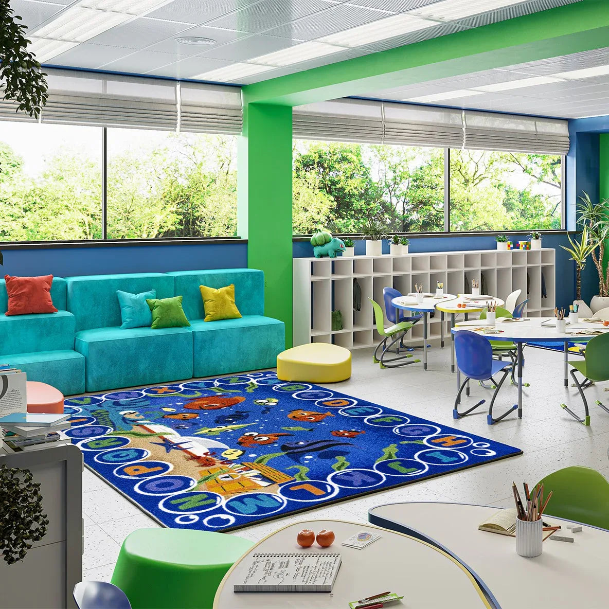 Underwater Readers 10'9" x 13'2" area rug in color Multi