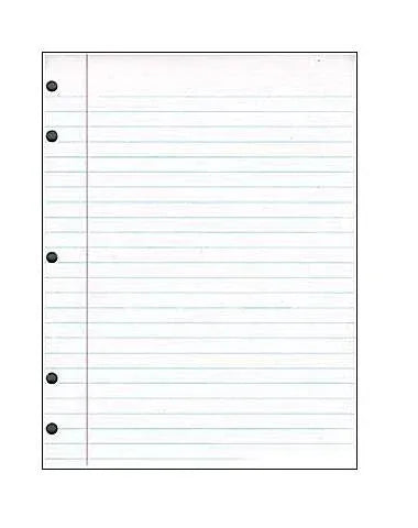 COMPOSITION PAPER 8" X 10 1/2" WHITE 500 SHEETS Margin Punched 3⁄8" Wide