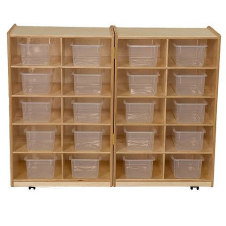 Wood Designs Children Folding Vertical Storage with (20) Translucent Trays, Natural wood , 38"H x 48"W x 15"D WD-16201