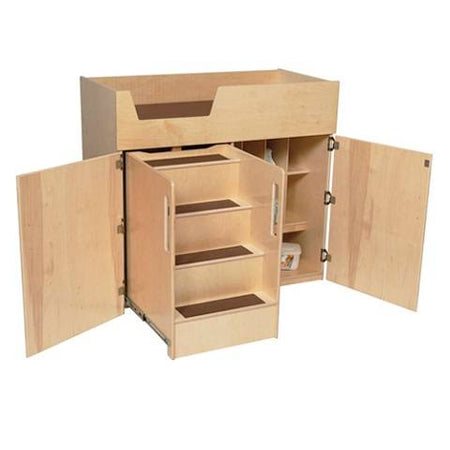 Wood Designs Children's Deluxe Changing Table with Safety Steps, Brown Treads & Cushion WD-21075BN