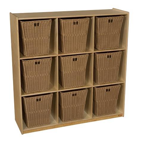 Wood Designs Children Cubby Storage with 9 Large Baskets, Natural wood , 49"H x 48"W x 15"D WD-50900-720